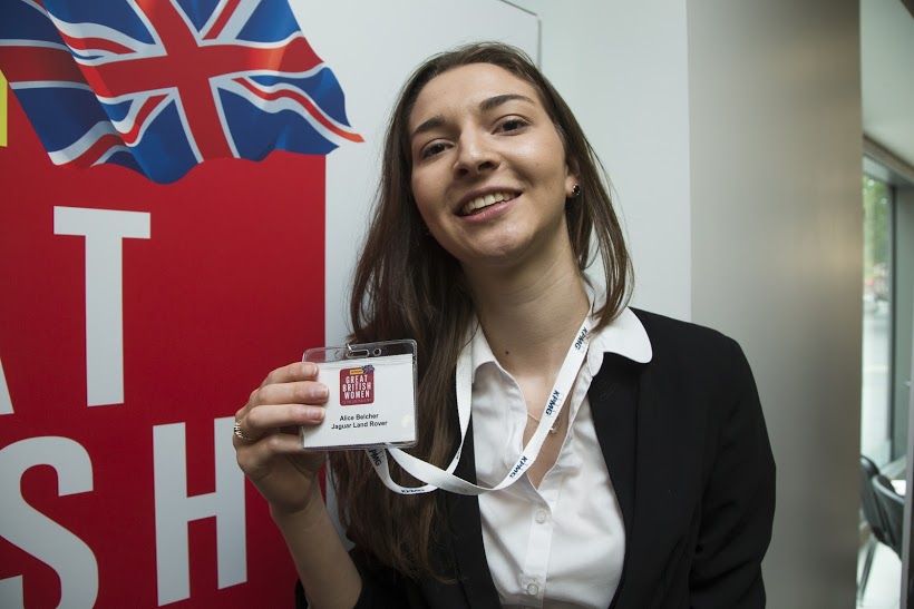 Alice Belcher, award winning apprenticewith Jaguar Landrover/Warwick University, at the St Benedict's School Careers Fair, Ealing.